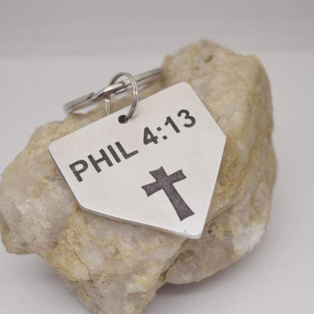 Homeplate Phil 4 13 Cross Baseball Softball gift keychain.jpg